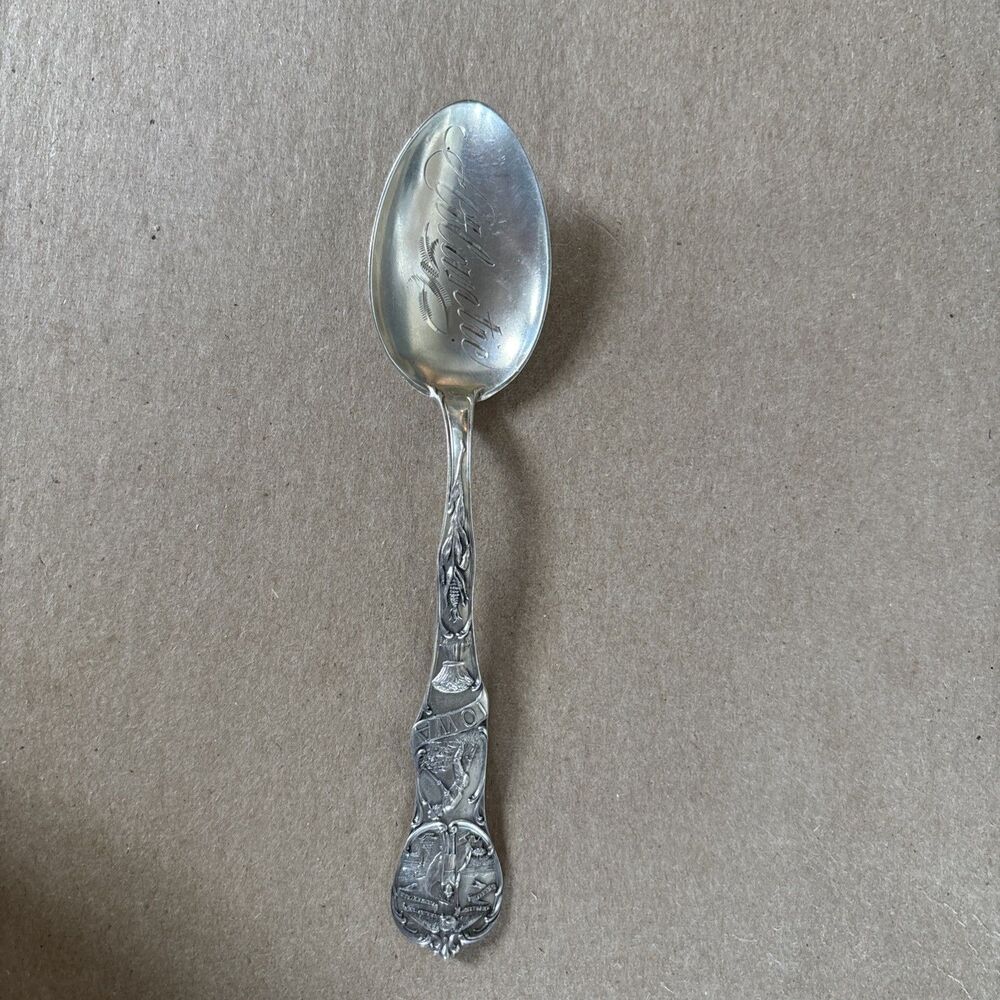 Antique Sterling Silver Souvenir Spoon Star Of Iowa Graphics Etched Atlantic
